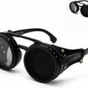 Adjustable Tint Steampunk Sunglasses ND Filter, UV400 Polarized Retro Round Shades, Leather Side Shields