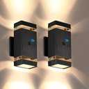 futxnziey Outdoor Wall Lights 2 Packs, Aluminum Up and Down Outdoor Lights, Modern Black Wall Sconce with Dusk to Dawn Sensor Exterior Wall Light for Porch Patio Door