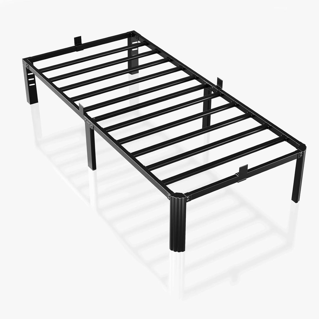 14 Inch Twin Metal Bed Frame,Noise-Free Bedframe with Mattress Retainers,Headboard Compatible,No Box Spring Needed,Easy Assembly,Round Feet Design,Black