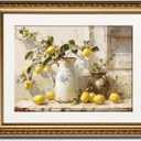 InSimSea Gold Framed Wall Art, Yellow Lemon Vintage Kitchen Wall Shelf Decor, Still Life Canvas Print Art, Dining Room Home Farmhouse Decor, Antique Paintings with Picture Frame 13x16inch