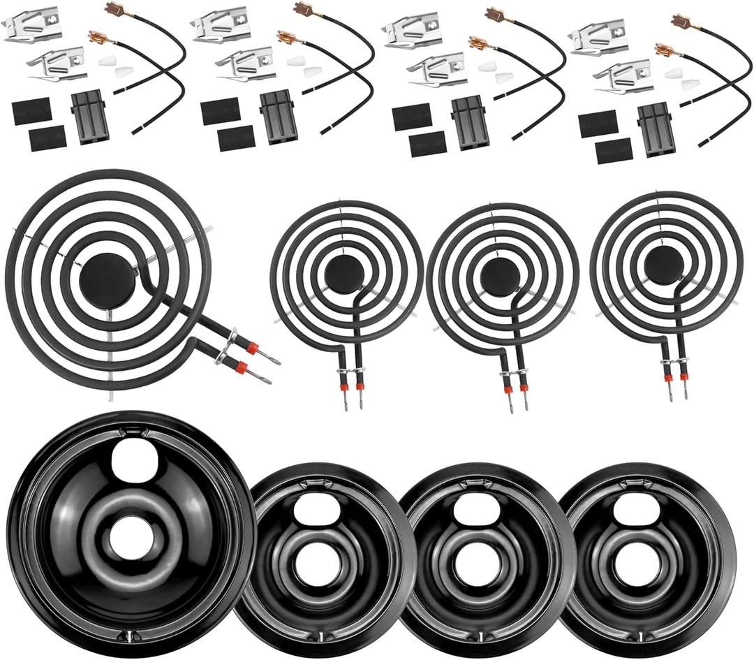Black Burner Drip Pans 5304430149(6")5304430150(8") Electric Stove Burners MP15YA(6") MP21YA(8")330031 Surface Element Receptacle Compatible for Frigidaire Kenmore Crosley Tappan by MIFLUS