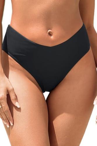 Zmart Women V Cut Cheeky Bikini Bottoms - Mid Waist High Cut Swim Bathing Suit Bottoms V Front Swimsuit S