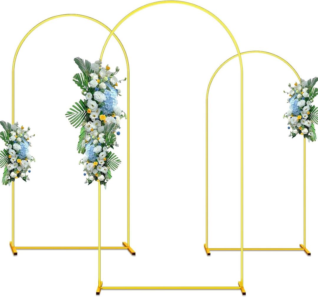 Metal Arch Backdrop Stand, 6FT & 5FT & 4FT Wedding Arch Backdrop Stand, 3 Pack Gold Metal Arch Stand, Wedding Arch Frame for Wedding Birthday Party Baby Shower Graduation Ceremony Decor