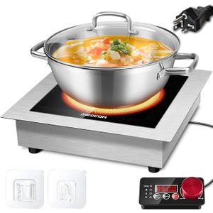 AiedCom Commercial Induction Cooktop 3500W 240V, Powerful Induction Electric Stove, Built-in & Countertop Burner with Digital Sensor, Press/Knob Separate Controller, Hook Stickers