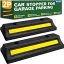 Pack of 2 Garage Parking Aid, 16.9'' Parking Stopper for Garage, Heavy Duty Rubber Garage Car Stopper with Reflective Yellow Tape Curb, Parking Gadgets Protects Garage Walls and Car