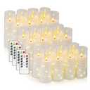 Flameless LED Candles with Timer 24 Pc Flickering Flameless Candles for Romantic Ambiance and Home Decoration Stable Acrylic Shell,with Embedded Star String，Battery Operated Candles（White）