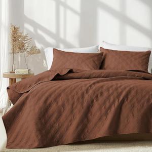 inron Quilt Set Twin Size, Brown Microfiber Ultrasonic Bedspreads, Lightweight Breathable Coverlet, Modern Geometric Pattern Thin Bedding Set for All Season (1 Quilt, 1 Pillow Sham) (Twin(68"x88"))