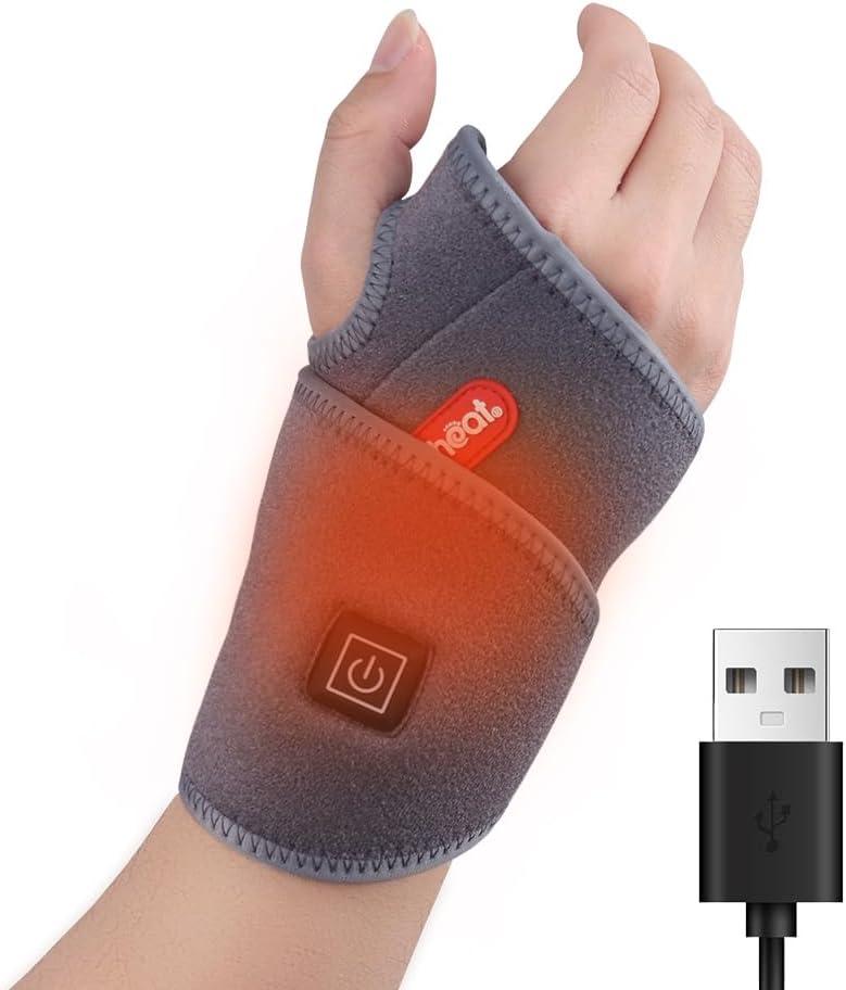 Wrist Heating Pad Wrap, Heated Wrist Brace Heat Therapy for Carpal Tunnel Pain, Sprains, Swelling, Tendonitis Hand Pain - Left Right Hand Grey (Non-Rechargeable)