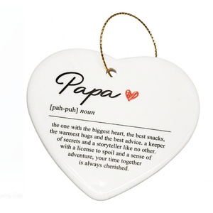 Papa Definition Ceramic Ornaments Gifts, Father Heart Hanging Ornament Decor Decorations for Christmas Tree Car, Thank You Appreciation Gifts for Papa Birthday Holiday