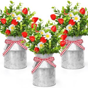 3 Pack Strawberry Mason Jar Table Centerpiece, Artificial Strawberry Home Centerpieces Fake Strawberry Daisy Plants with Faux Leaves for Summer Farmhouse Wedding Decor, Tiered Tray Tabletop Display 3 Pack Strawberry Mason Jar Table Centerpiece, Artificial Strawberry Home Centerpieces Fake Strawberry Daisy Plants with Faux Leaves for Summer Farmhouse Wedding Decor, Tiered Tray Tabletop Display