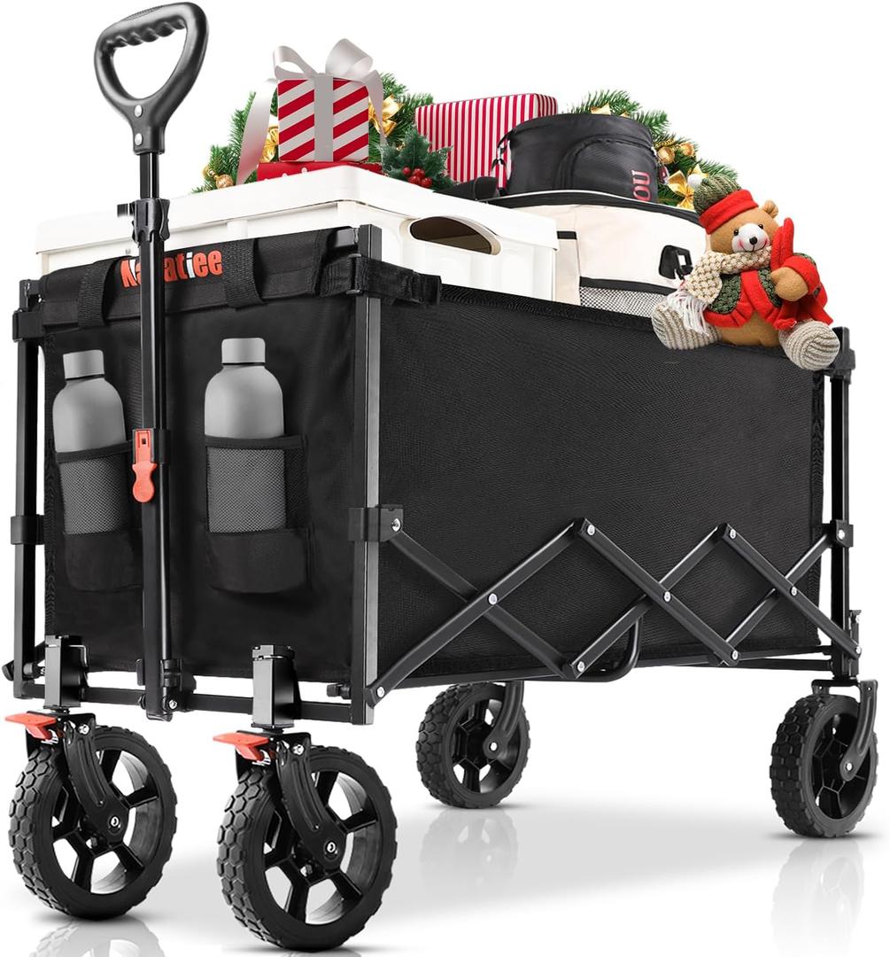 Navatiee 140L Wagon Cart Foldable, Large Capacity Collapsible Wagon with Smallest Folding Design, Utility Grocery Cart for Camping Shopping Sports, Black