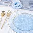 SUT 100Pcs Blue Plastic Plates, Hammered Plates Disposable Heavy Duty, Blue Disposable Plates With Gold Rim, Fancy Plastic plates Include 50 Dinner plate and 50 Dessert plates for Wedding