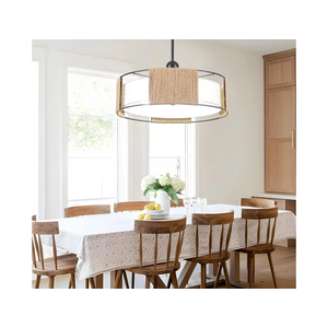 19.7" Rattan Chandelier ，5-Light Boho Dining Room Chandelier，Rustic Chandelier with Fabric lampshade，Suitable for Farmhouse Dining Room ，Living Room， Kitchen Bedroom， Hallway Stairs Hanging