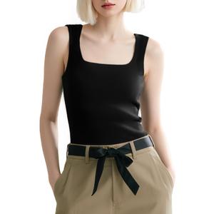 Women's Sleeveless Stretch Tank Top, Square Neck Fashion Basic Fitted Shirt for Casual Wear, Soft and Comfortable (Small, Black)