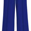 ALSOGO Womens Wide Leg Pants Casual Elastic High Waisted Pants Loose Straight Leg Pants Drawstring with Pockets (Blue, L)