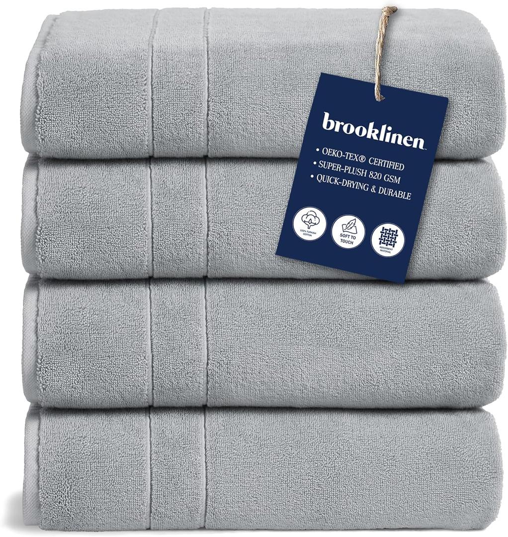 Brooklinen Super-Plush Turkish Cotton Bath Towel Set - Includes 4 Bath Towels Cotton, 820 GSM, Highly Absorbent, Machine Washable, Perfect for Home & Bathroom , Smoke Grey 