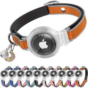 Airtag Cat Collar Breakaway, Reflective Kitten Collar with Apple Airtag Cat Collar Holder and Bell, Comfortable Padded, Adjustable Cat Collars for Boy & Girl Cats (Orange)