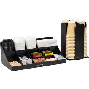 Mind Reader Cup Carousel and Condiment Organizer Set, Countertop Org, Coffee Bar, 7.75"L x 7.75"W x 11.5"H, 2 Pcs., Black