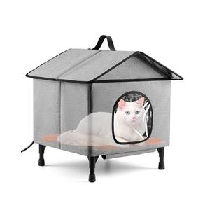 DmmyAlzx Heated Cat House for Outside, Heated Outdoor Cat House Weatherproof, Insulated Collapsible Home for Pets in Winter, Cat Shelter with Pet Heating Pad, Grey