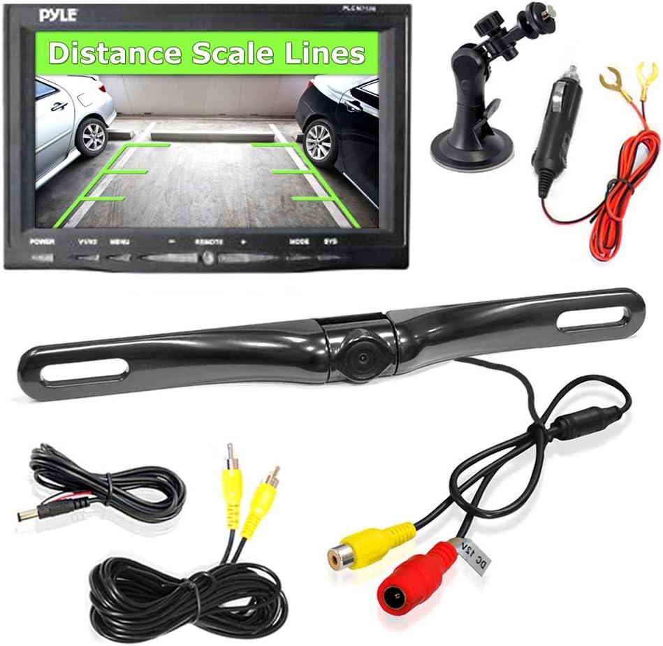 Pyle Car Backup Camera Rearview - Mirror Screen Reverse Parking Sensor HD 7" LCD Screen Monitor Distance Scale Line Waterproof Night Vision 170 Wide Angle Lens Swivel Angle Adjustable Cam - AZPLCM7500