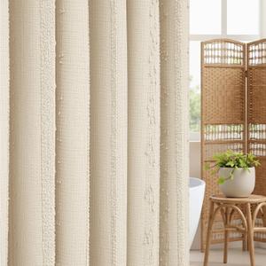 Beige Shower Curtain Boho, 72 x 72 Cotton Blend Waffle Weave Stripe Textured Heavy Duty, Fabric Shower Curtain for Bathroom, Hotel, Washable