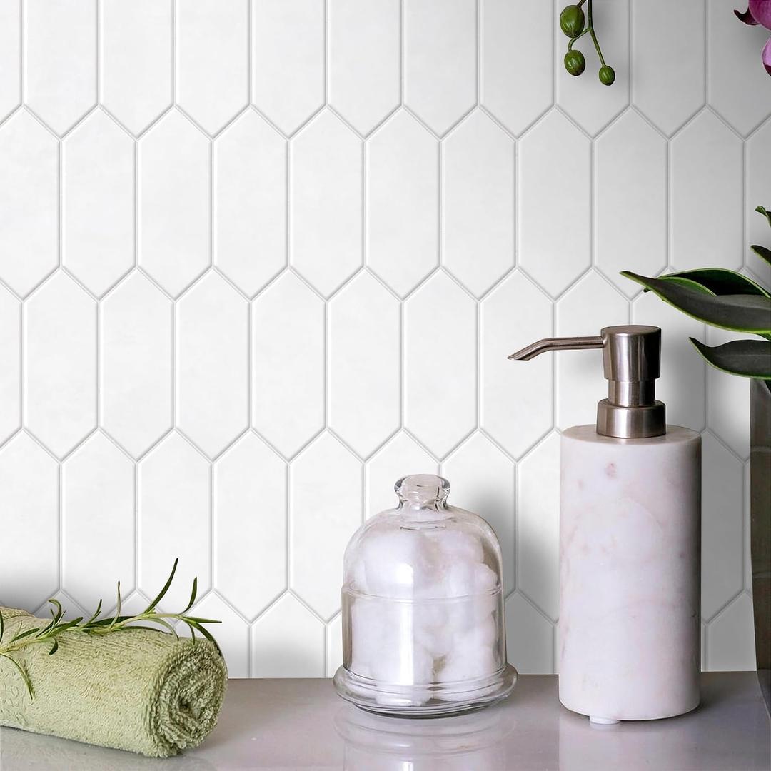 Contact Paper Peel and Stick Backsplash for Kitchen Bathroom Countertop - Removable Vinyl Long Hexagon Geometric Temporary Wallpaper - White Decor 17.1"x118"