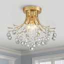 Bestier Modern Gold Crystal Semi-Flush Mount Chandelier Lighting Ceiling Light Fixture Lamp for Diningroom Bathroom Bedroom Livingroom 3 E12 Bulbs Required D13.5 inch X H11.6 inch