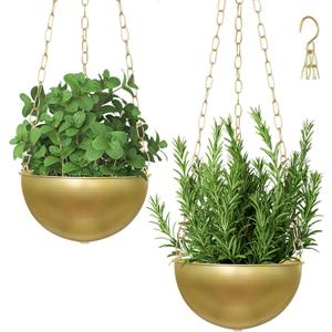 8 Inch Hanging Planters For Indoor Plants Pack Of 2, Decorative Window Wall Ceiling Hanging Pots with Drainage Indoor Outdoor, Hanging Plant Holder For Succulents Herb Fern Orchid Flower for Kitchen