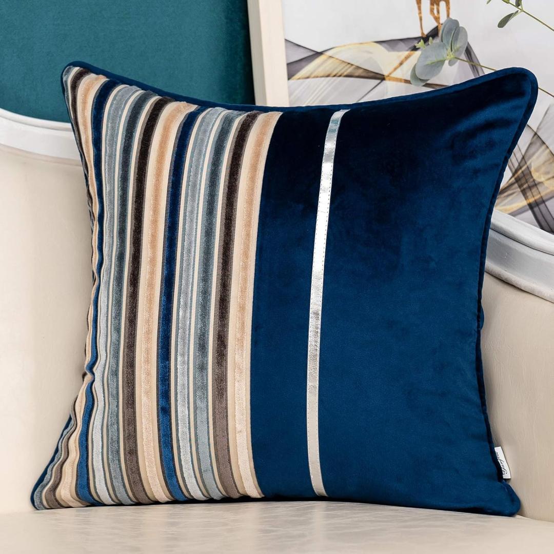 Yangest Navy Striped Patchwork Throw Pillow Cover Silver Leather Cushion Cover Zippered Pillowcase for Sofa Couch Bedroom Living Room Home Christmas Decoration,20x20 Inch Yangest Navy Striped Patchwork Throw Pillow Cover Silver Leather Cushion Cover Zippered Pillowcase for Sofa Couch Bedroom Living Room Home Christmas Decoration,20x20 Inch
