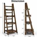 Ladder Shelves - Folding Wooden Ladder Bookshelf, 4-Tier Retro Plant Stand Storage Shelves for Home Living Room, Brown
