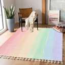 Boho Rug Rainbow Pastels Watercolor Rainbow Watercolor Brush Stroke Stripes Area Rug Carpet Patio Rug Hallway Runner Rug Mat Pad Minimalist Home Decor for Living Room Bedroom Indoor Outdoor (90x150cm, Multi10)