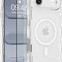 MOWIME Magnetic Case for iPhone Air [Compatible with Magsafe] [Cute Wave Glitter Design] [1 Screen Protector] Slim Soft TPU Clear Bling Case for iPhone Air 6.5" 2025, Clear