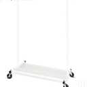 Fishat 63" H Heavy Duty Simple White Rolling Clothing Garment Rack, Metal Hanging Clothes Organizer with Lockable Wheels, Bottom Shelves for Shoes Organization, Dorm Bedroom Home Balcony, with 2 Hook