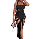 Caviotess Women's Sexy Sleeveless High Slit Maxi Dress Low Cut Hollow Out Bodycon Long Dress Club Party Dress Medium