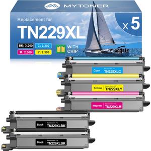 MYTONER TN229XL TN229 Toner Cartridges 5 Pack Compatible Replacement for Brother TN-229 TN-229XL for MFC-L3780CDW MFC-L3720CDW HL-L3280CDW HL-L3220CDW HL-L3300CDW Printer (TN-229XLBK/C/M/Y High Yield)