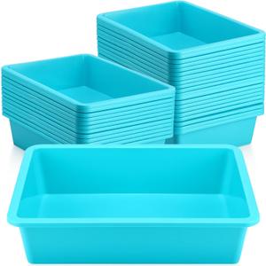 Hoteam 18 Pcs Flat Storage Organizer Bins Letter Size Paper Tray Classroom Storage Plastic Art Trays Classroom Pencil Organizer Baskets for School Office Teacher Book Organization(Light Blue)