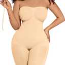 FeelinGirl Strapless Bodysuit for Women Tummy Control Shapewear Seamless Sculpt Body Shaper with Removable Straps (Small, Clay)