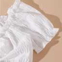 Women's Drawstring Ruched Crop Blouse Bow Tie Ruffle Short Sleeve Going Out Tops (White, S)