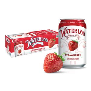 Waterloo Sparkling Water, Strawberry Naturally Flavored, 12 Fl Oz Cans (Pack of 12) – Zero Calories and Zero Sugar or Sweeteners, BBD 11/07/26