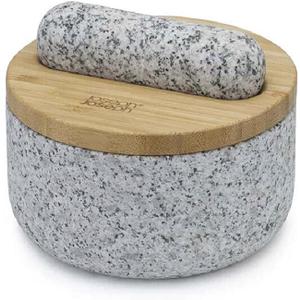 Joseph Joseph Dash Pestle & Mortar Granite Set with Bamboo Lid, Heavy Duty - Grey