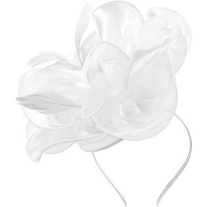 DRESHOW Fascinators Hat Tea Party Headwear Ribbons Feathers on a Headband and a Clip for Women (White)