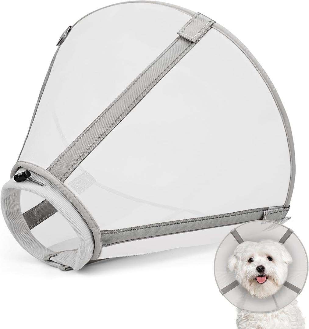 Breathable Mesh Dog Cone Collar for Surgery, Soft Elizabethan Recovery Alternative to Stop Licking,Pet Neck Collar for Different Breeds(Grey,3) (3(Neck:10-13in, Depth:8.0in))