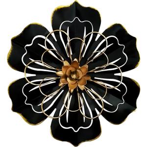 Metal Flower Wall Art Decor, 8.3" Rustic Modern Floral Sculpture, Distressed Iron Wall Hanging Home Decoration Accent Artworks for Indoor Kitchen Bedroom Living Room Office Outdoor Garden Patio - 06 (06-Black Gold)