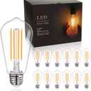 BORT ST58/ST19 Vintage LED Edison Bulbs, Warm White 2700K, Dimmable 6W Edison Light Bulbs, 60W Equivalent, 700LM, E26 Standard Base Filament LED Bulb, Clear Plastic - 12Pack