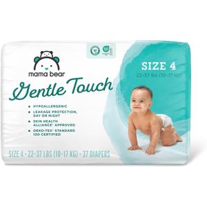 Amazon Brand - Mama Bear Gentle Touch Diapers, Hypoallergenic, Size 4, 37 Count, White