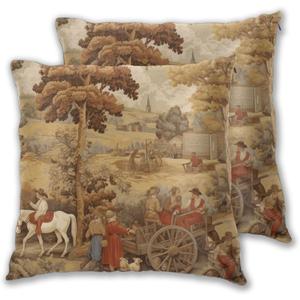 Vintage French Toile Country Throw Pillow Covers 18 X 18 Inch Set of 2 Pillow Cases Decoration Cushion Cover for Sofa Bedroom Living Room Outdoor