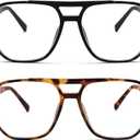 FEISEDY 2Pack Blue Light Blocking Glasses Fake Nerd Clear Square Computer Lightweight Pilot Glasses Frame Oversized B2866 (2 Pack, Black+leopard)