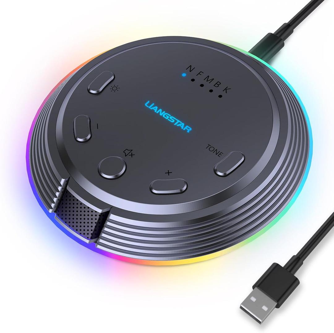 LIANGSTAR Gaming USB Microphone with 5 Voice Changes, Mute Button, Desktop Podcast Mic, Volume Control, RGB Condenser Computer Microphone for PC Gamer, YouTube, Streaming, Conference, Class