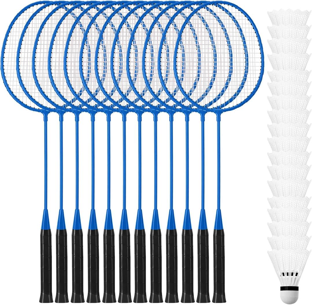 Wettarn 12 Pcs Badminton Rackets Bulk with 18 Nylon Badmintons, Shuttle Set for Beginners Advanced Player Backyard Gym Beach Outdoor