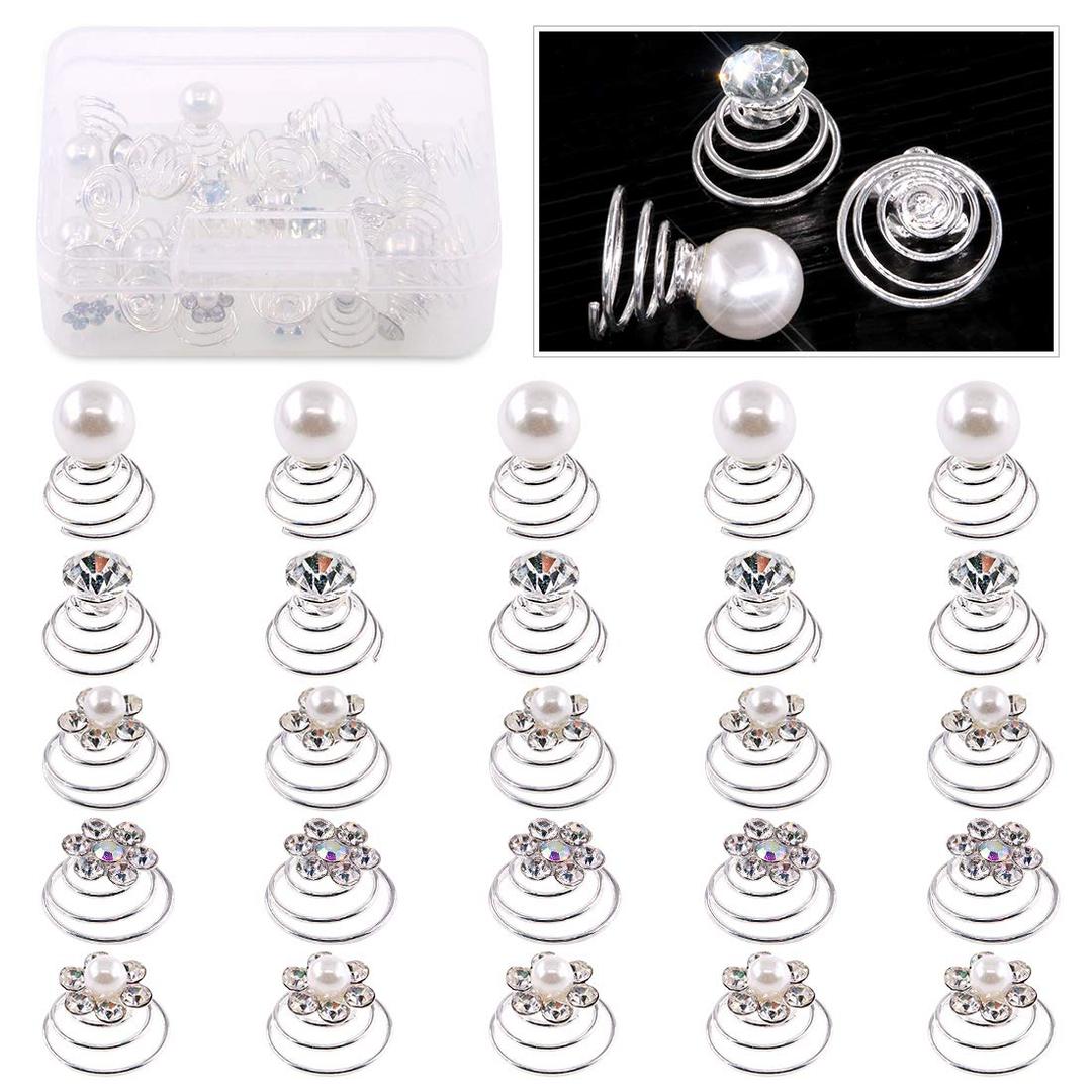 Glarks 30Pcs 5 Styles Spiral Hair Pins Swirl Hair Twists Coils Hair Clip Accessories with Crystal or Pearl for Gift, Wedding, Bridal, Prom, Party, and Special Event